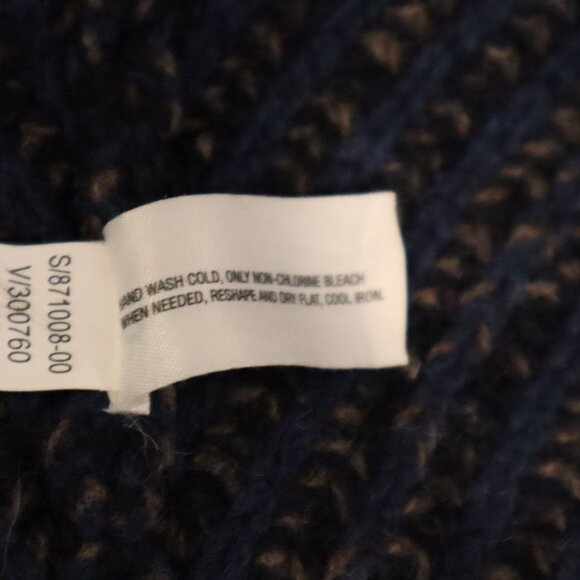 VTG Gap Open Front Lambs Wool Cardigan Sweater Navy & Brown Women's L - Picture 12 of 13